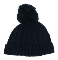 Tmavomodrá vzorovaná pletená podšitá čepice s bambulí Next