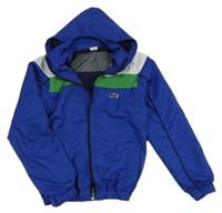 Modro-zelená šusťáková jarní bunda s logem a kapucí Lacoste