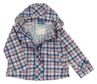 Bílo-tmavomodro-růžová kostkovaná šusťáková jarní bunda s kapucí Topolino