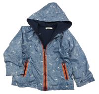 Modrá melírovaná jarní bunda s kotvami a kapucí 