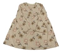 Béžové puntíkaté bavlněné šaty s kytičkami Mothercare