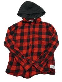 Červeno-černá kostkovaná košile s kapucí C&A