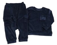 2set - Tmavomodrá plyšová mikina s kapsičkou + tepláky Matalan