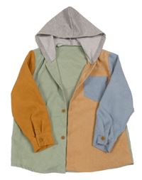 Broskvovo-zeleno-modrá žebrovaná košile s kapucí Shein