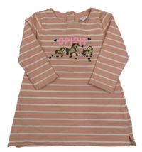 Světlerůžovo-bílé pruhované teplákové šaty s poníky a nápisem Topomini