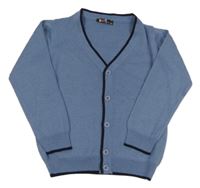 Modrý vlněný propínací svetr s tmavomodrým lemem