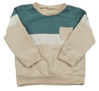 Tmavozeleno-bílo-béžová mikina s kapsičkou 