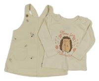 2set - Smetanové manšestrové šaty s kytičkami + triko s ježkem George