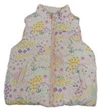 Bílo-barevná květovaná šusťáková zateplená vesta Mothercare