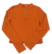 Oranžové žebrované crop triko New Look