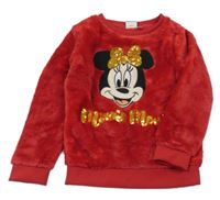 Červená chlupatá mikina s Minnií Disney