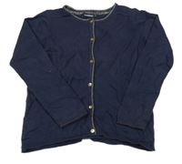 Tmavomodrý propínací svetr se stříbrnými lemy In Extenso