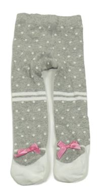 Šedo-bílé punčocháče s puntíky a mašličkami 