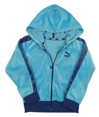 Tyrkysovo-tmavomodrá sametová propínací mikina s logem a kapucí Puma