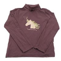 Vínové triko s jednorožcem a rolákem Vertbaudet 