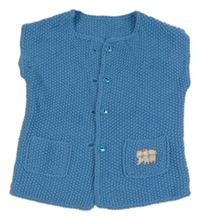 Modrá pletená propínací vesta se slonem