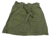 Khaki plátěná sukně s kapsami a páskem 