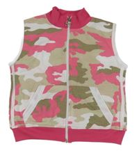 Růžovo-khaki-bílá army tepláková vesta L&H