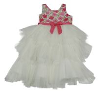 Bílé tylovo/saténové šaty s květy American Princess