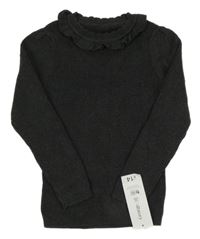 Nové - Tmavošedý žebrovaný svetr s volánky George 