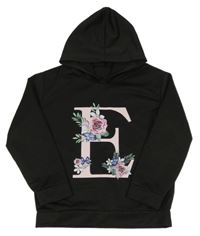 Černá mikina s potiskem a kapucí 