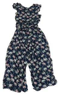 Tmavomodrý lehký culottes overal s palmami Y.F.K.