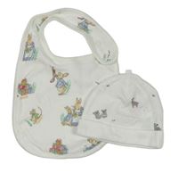 2Set - Bílá čepice se zvířátky H&M + bryndák s králíčky - Peter Rabbit 