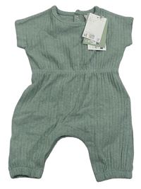 Olivovo-šedý melírovaný žebrovaný kalhotový overal H&M