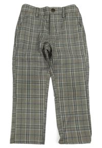 Kávovo-hnědo-modro-světlebéžové kostkované melírované chino kalhoty Next