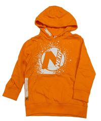 Oranžová mikina s logem a skvrnkami a kapsou a kapucí zn. NERF