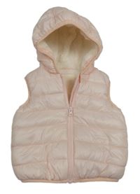 Světlerůžová prošívaná šusťáková zateplená vesta s kapucí F&F