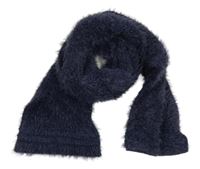 Tmavomodrá chlupatá šála se třpytivými pruhy Petrol 