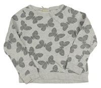 Světlešedá melírovaná mikina s motýlky H&M