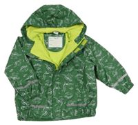 Tmavozelená nepromokavá jarní bunda s dinosaury a kapucí Kiki&Koko