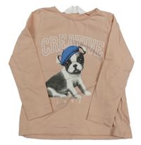 Pudrové triko s pejskem a nápisem H&M