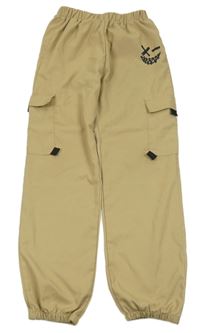 Béžové cargo cuff šusťákové kalhoty s potiskem SHEIN