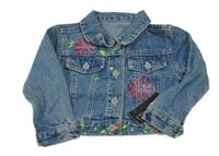 Nové - modrá riflová bunda s květy a límečkem ST.