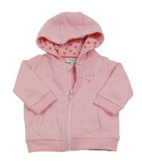 Světlerůžová propínací mikina se srdíčkem a nápisem a kapucí Peacocks