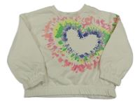 Smetanová oversize mikina s barevným batikovaným srdíčkem PRIMARK