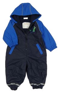 Tmavomodro-cobaltově modrá nepromokavá jarní kombinéza s krokodýlkem a kapucí orsolino