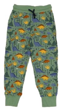 Tmavozelené tepláky s dinosaury a palmami a sopkami ALANA