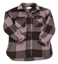 Fialovo-tmavohnědá kostkovaná vlněná košilová bunda H&M