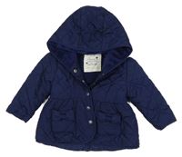 Tmavomodrá prošívaná šusťáková přechodová bunda s mašlemi a kapucí Matalan