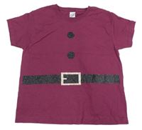 Tmavovínové tričko s tištěným třpytivým páskem FRUIT of the LOOM