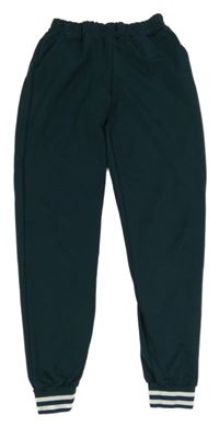 Tmavosmaragdové cuff teplákové kalhoty s pruhy 