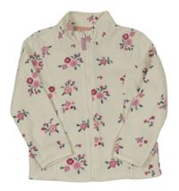 Smetanová fleecová propínací mikina s kytičkami Kids