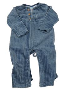 Tmavomodrý žebrovaný plyšový overal s kapsou so cute