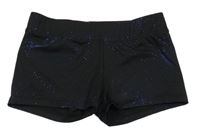Černo-safírové třpytivé elastické sportovní kraťasy 