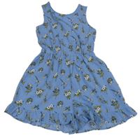 Modrý letní overal s kytičkami a volánky Next