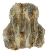 Šedo-smetanovo-hnědá kožešinová podšitá vesta/cardigan
